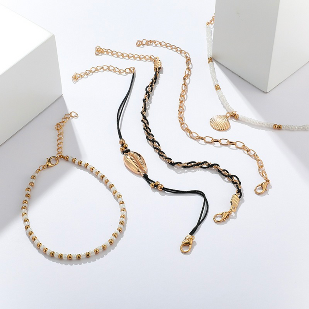 Gold And Shell Bohemian Anklet Chains 4 Pieces