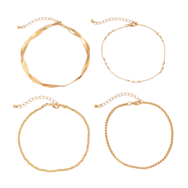 Gold Anklet Chains - 4 Piece Set