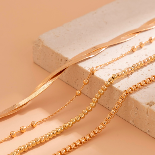 Gold Anklet Chains - 4 Piece Set