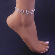 Silver Diamond Anklet - Love